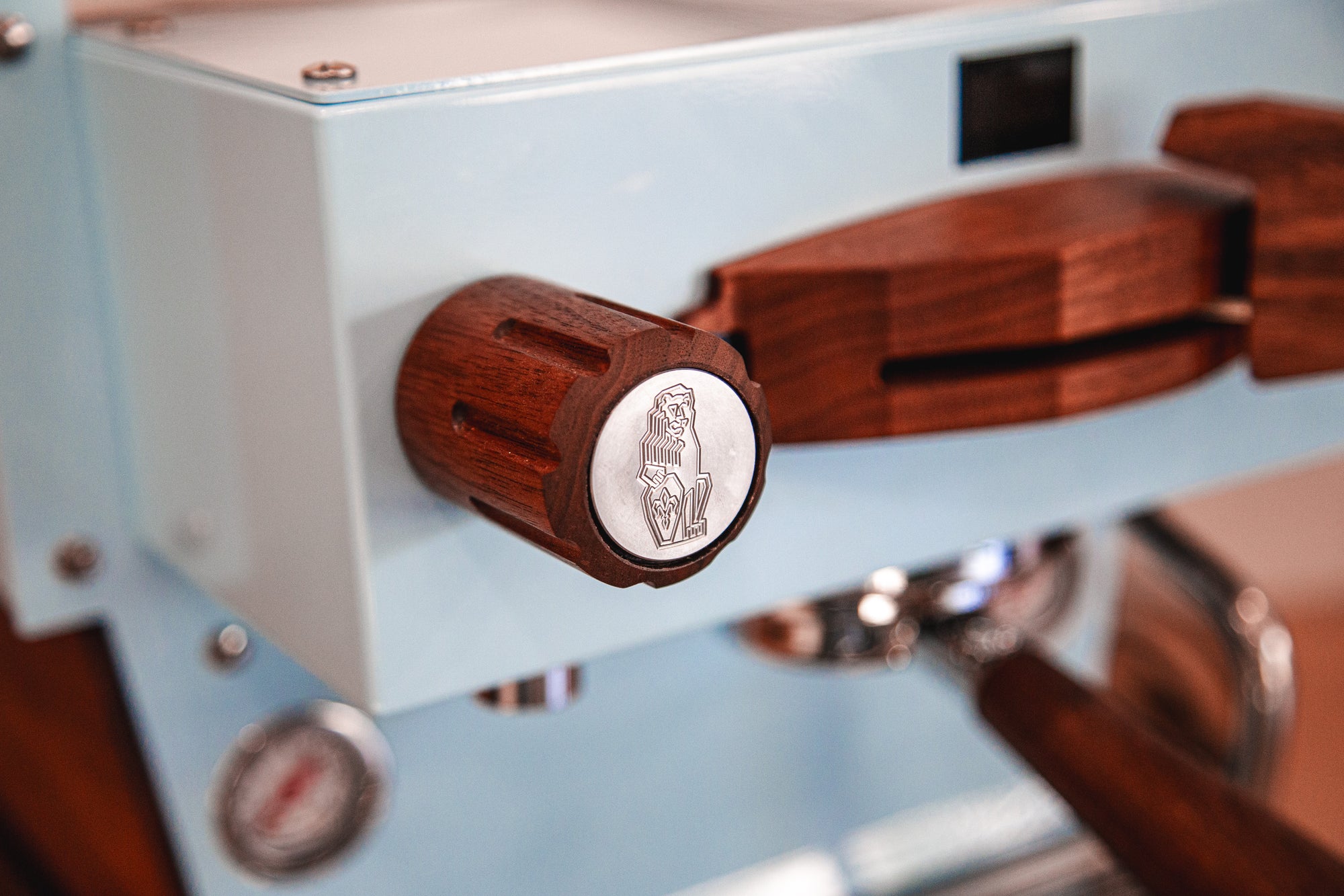Rare Custom La Marzocco Linea Mini R - Blue and Walnut Espresso Machine